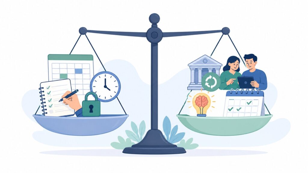 Balance scale comparing free budgeting tools
